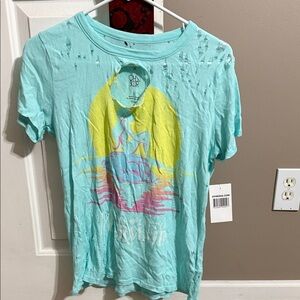 Disney by chaser size small nwt Aqua Graphic Tee with Sunset Mermaid Print
